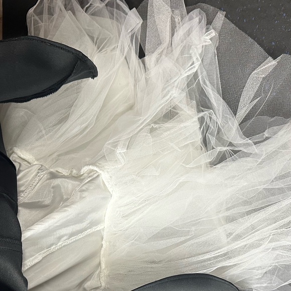 Jesssica McClintock for Gunne Sax Black Satin Cocktail Dress White Tulle Size 7 - Picture 7 of 13